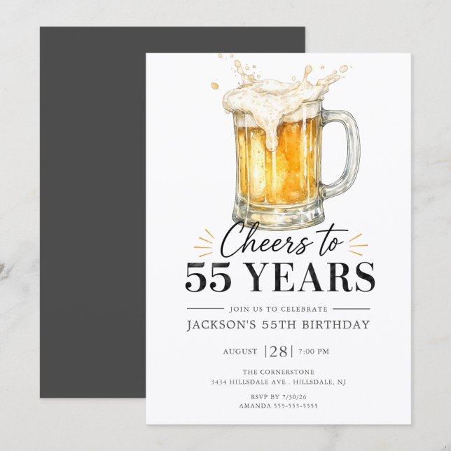 Convite de Aniversário de 55 Anos Cheers (Frente/Verso)
