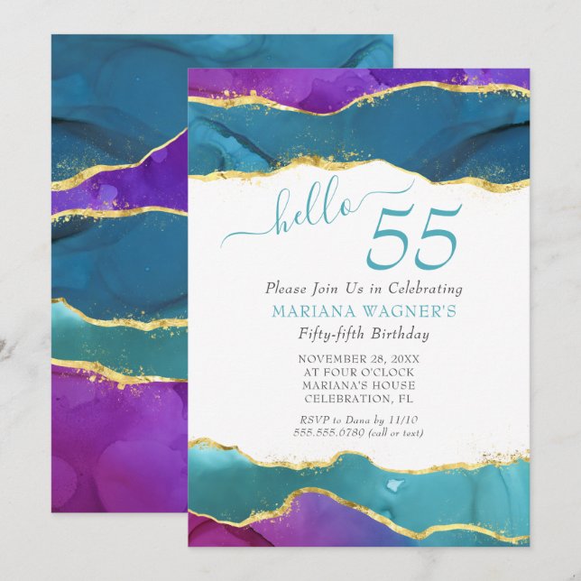 Convite de Aniversário de 55 Anos com Tinta Abstra (Frente/Verso)