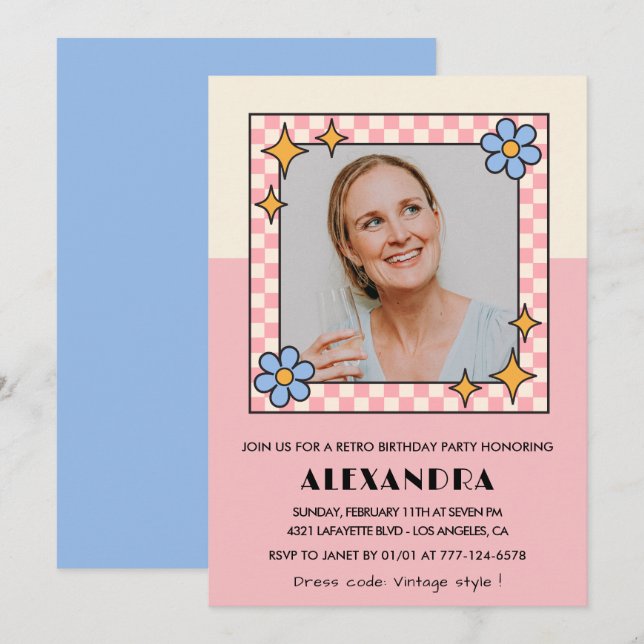convite de aniversário de 55 anos Flores Cor-de-Ro (Frente/Verso)