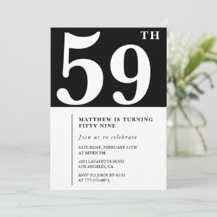 Convite de aniversário de 59 anos preto Elegante C