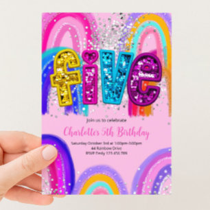 Convite de Aniversário de 5 Anos com Lantejoulas A