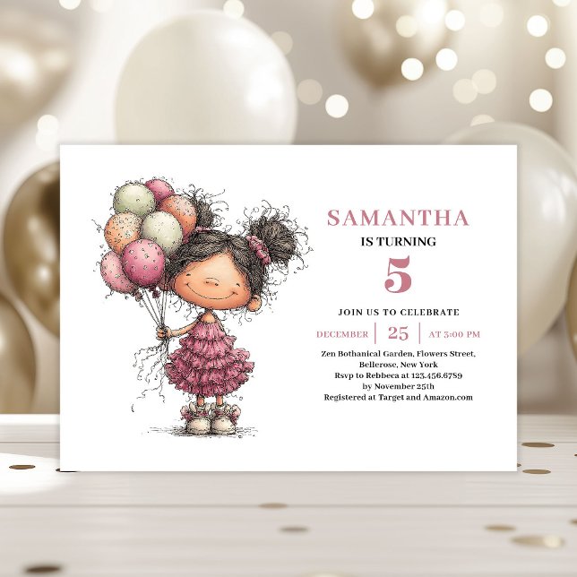Convite de Aniversário de 5 Anos Crianças Divertid (Quirky Funny Kids 5th Birthday Invite Pink)