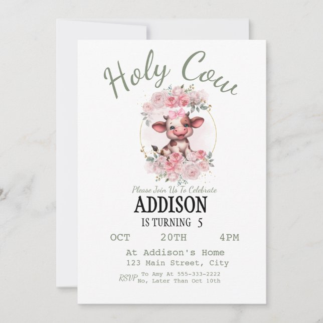 Convite de Aniversário de 5 anos da Menina Vaca Sa (Frente)