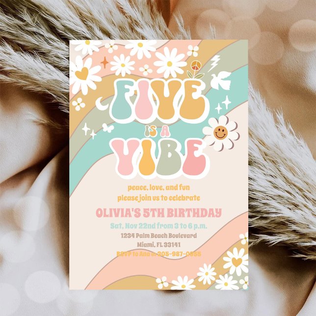 Convite de Aniversário de 5 anos da Retro Daisy (Criador carregado)