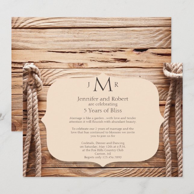 Convite de Aniversário de 5 anos de Casamento Nó d (Frente/Verso)