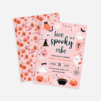 Convite de Aniversário de 5 anos de Halloween Rosa