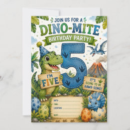 Convite de Aniversário de 5 anos Dino-Mite