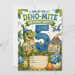 Convite de Aniversário de 5 anos Dino-Mite