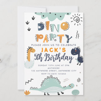 Convite de Aniversário de 5 anos Dino Party Kids