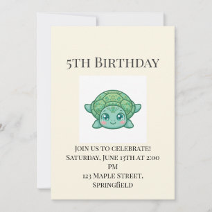 Convite de Aniversário de 5 Anos do Bebê Tartaruga
