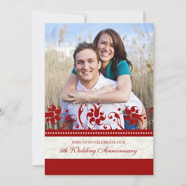 Convite de Aniversário de 5 anos do Floral Vermelh (Frente)
