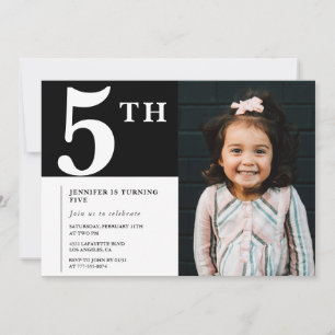 Convite de aniversário de 5 anos elegante Black Ch
