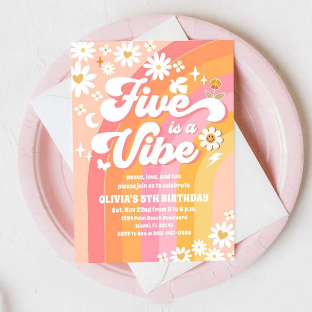 Convite de Aniversário de 5 anos Groovy Rainbow (Criador carregado)