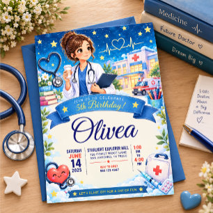 Convite de Aniversário de 5 Anos Médico Fofo Desig
