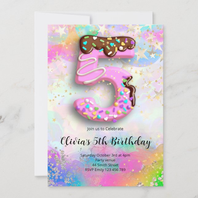 Convite de Aniversário de 5 Anos para Meninas (Frente)