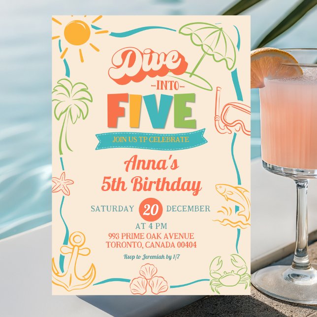 Convite de Aniversário de 5 anos Retro Dive Into F (Criador carregado)