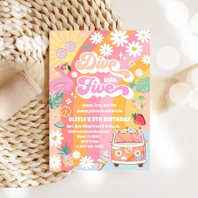 Convite de Aniversário de 5 anos Retro Tropical (Criador carregado)