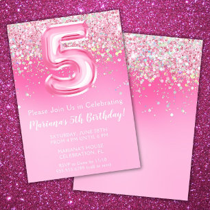Convite de Aniversário de 5 anos Rosa Menina Brilh