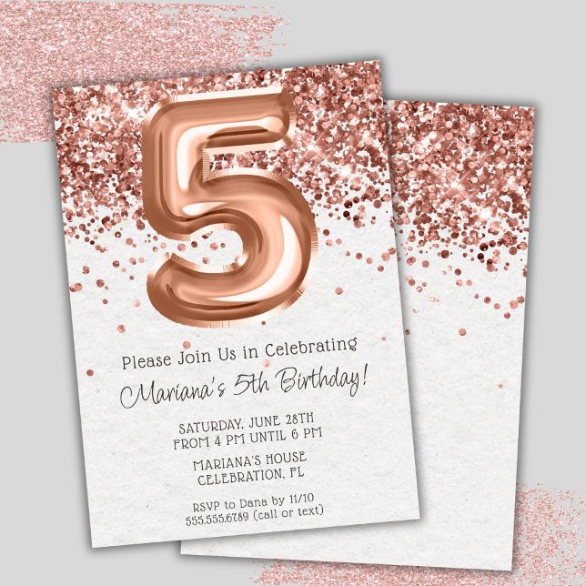 Convite de Aniversário de 5 anos Rose Gold (Criador carregado)