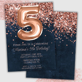 Convite de Aniversário de 5 anos Rose Gold Navy Bl