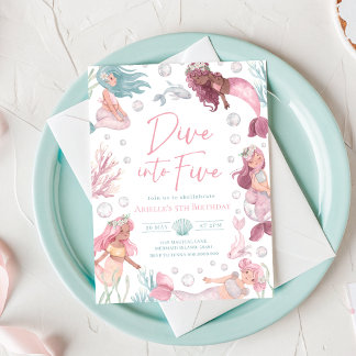 Convite de Aniversário de 5 anos Sereia Editável p