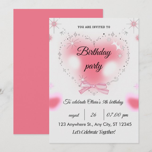 Convite de Aniversário de 5 anos Sparkle & Fun (Frente/Verso)