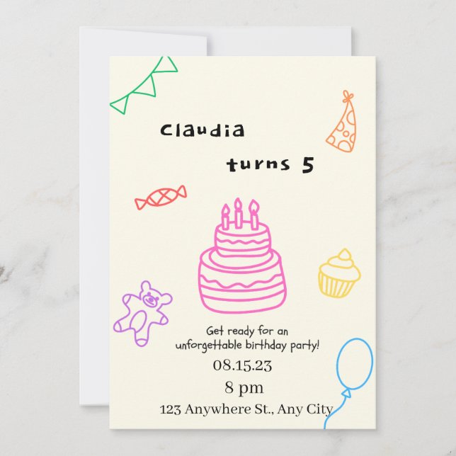 Convite de Aniversário de 5 anos Sparkle & Fun (Frente)