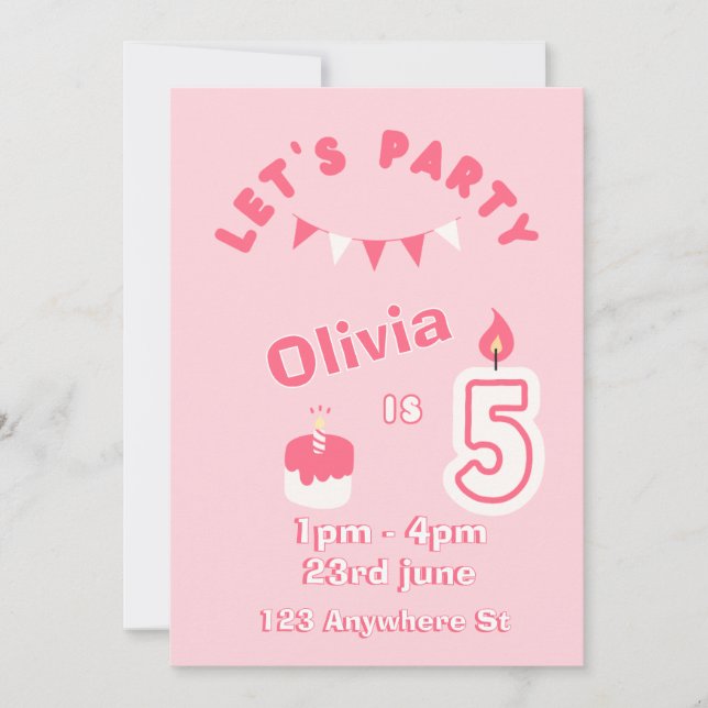 Convite de Aniversário de 5 anos Sparkle & Fun (Frente)