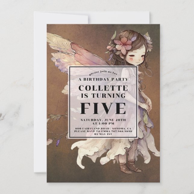 Convite de aniversário de 5 da Anime Fairy Girl (Frente)