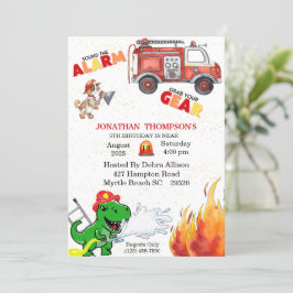 Convite de aniversário de 5 de Bombeiros T Rex