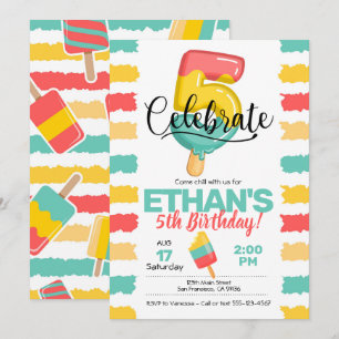 Convite de aniversário de 5 de Verão com Popsicl