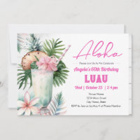 Convite de Aniversário de 60 anos Aloha Luau Tropi