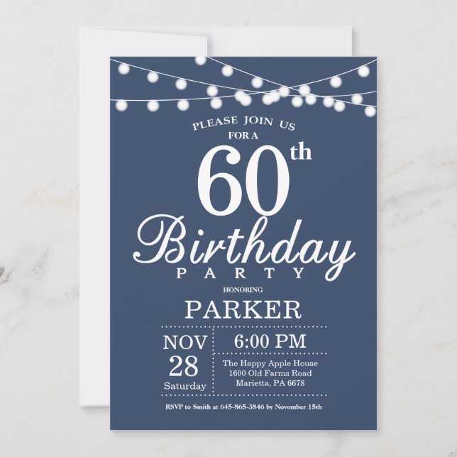 Convite de Aniversário de 60 anos Azul (Frente)