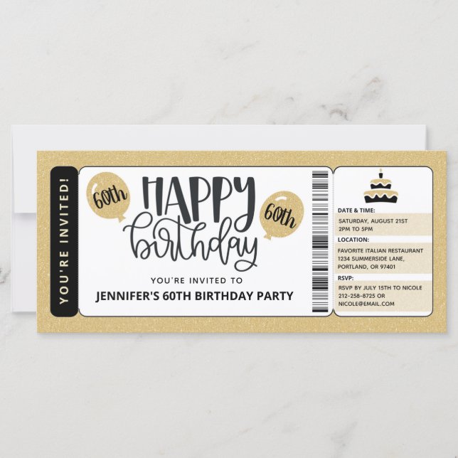 Convite de Aniversário de 60 anos Black Gold Glitt (Frente)