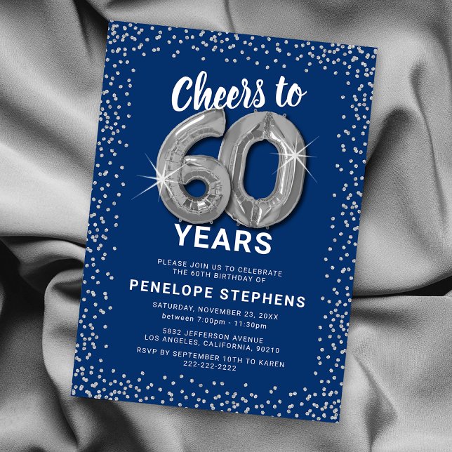 Convite de Aniversário de 60 anos Blue Silver (Criador carregado)