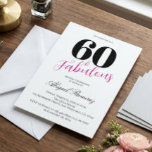 Convite de Aniversário de 60 Anos Branco e Rosa co