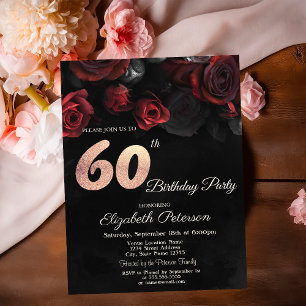 Convite de Aniversário de 60 Anos Chic Red Roses B