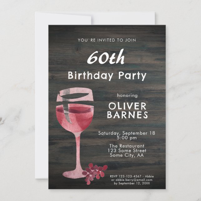 Convite de Aniversário de 60 Anos com Copo de Vinh (Frente)