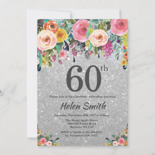 Convite de Aniversário de 60 anos com Floral Brilh