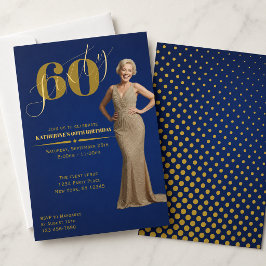 Convite de Aniversário de 60 anos com Foto Blue Go