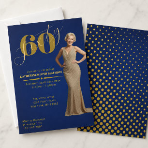 Convite de Aniversário de 60 anos com Foto Blue Go