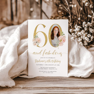 Convite de Aniversário de 60 Anos com Foto Floral 