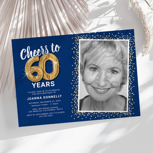 Convite de Aniversário de 60 Anos com Foto 'Parabé (Criador carregado)