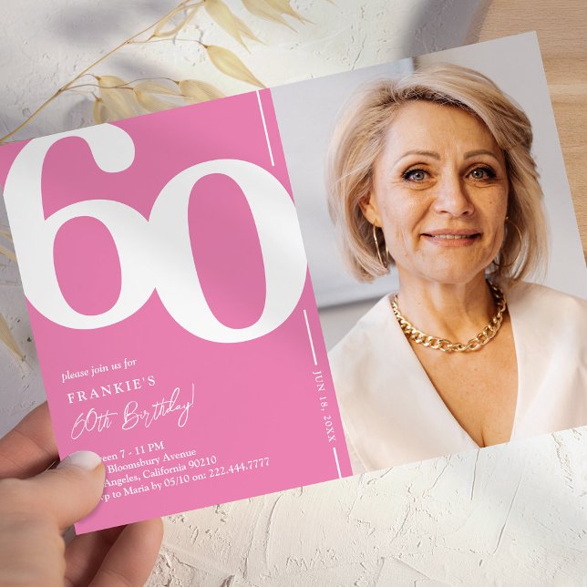 Convite de Aniversário de 60 anos com Foto Rosa (Criador carregado)