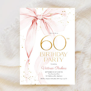 Convite de Aniversário de 60 anos com Laço Rosa El