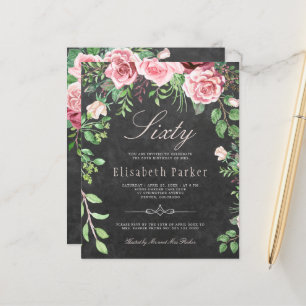 Convite de aniversário de 60 anos com rosas cor-de