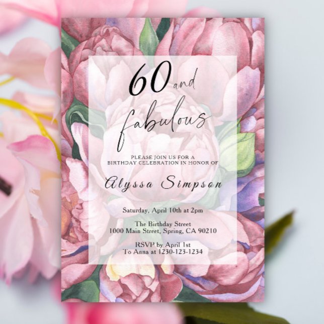 Convite de Aniversário de 60 Anos com Tema Floral  (Criador carregado)