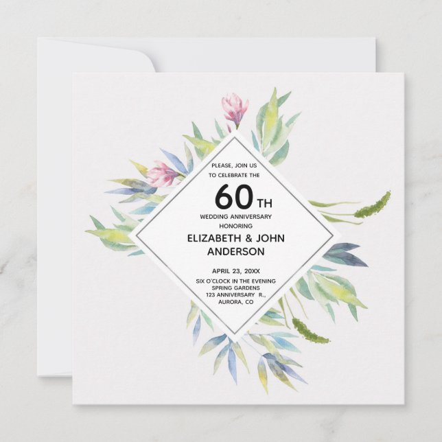 Convite de Aniversário de 60 Anos de Casamento na  (Frente)