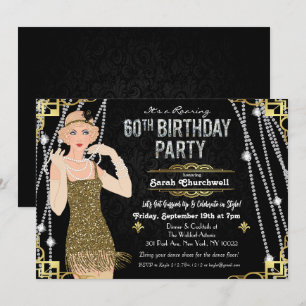 Convite de Aniversário de 60 Anos Deco Gatsby Garo