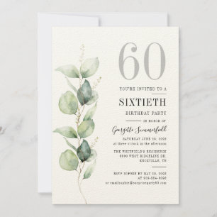 Convite de Aniversário de 60 anos Elegante Eucalip